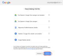 EasyCatalog die nötigen Berechtigungen für den Zugriff auf die Google-Drive-Tabelle erteilen