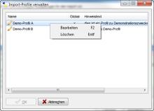 Schritt 2 - Import-Profile verwalten